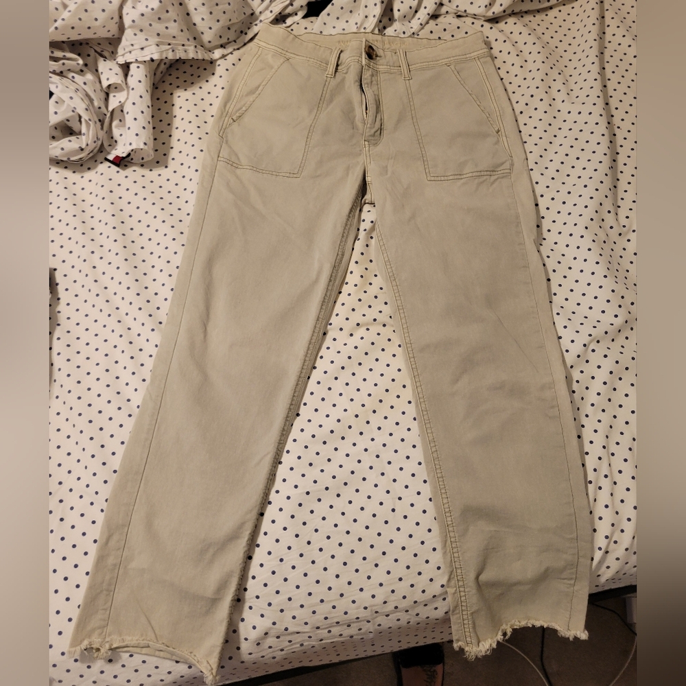 Olive Green American EAGLE Frayed Hem Pants
